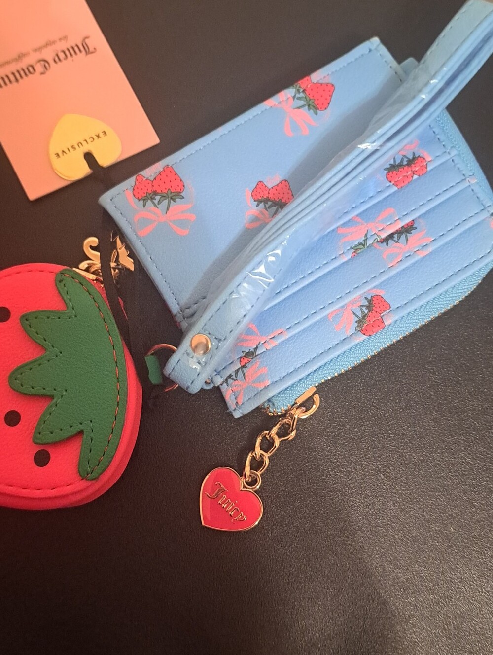 Juicy Couture Blue Cardholder with Red Strawberry Coin Pouch NWT - Picture 7 of 9